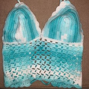 100% cotton handmade dyed crotchet crop top. Stretchy, comfy, tie up.